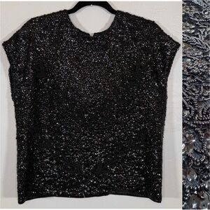 Vintage 1950s Marshall Field & Company 100% Wool Sequin Beaded Sleeveless Top